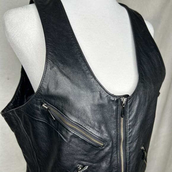 Harley Davidson Women's Leather Black Vest Lace Up Back - Picture 7 of 16